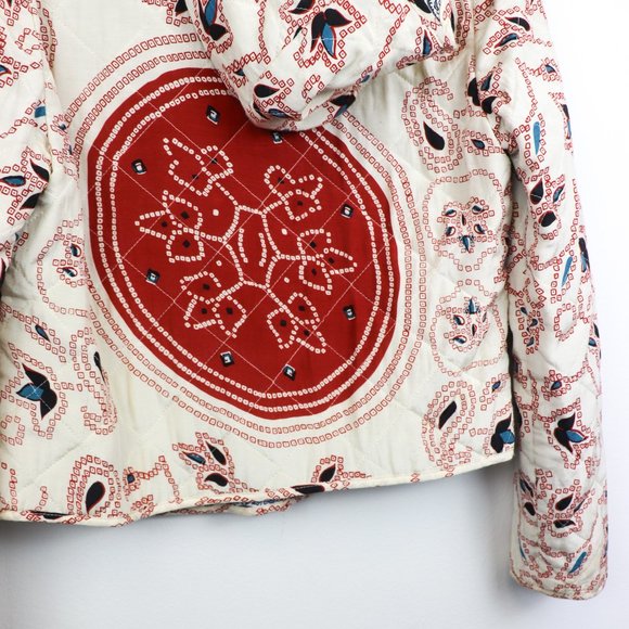 Free People Multicolor Patterned Embroidery Bomber Jacket Button Front Pockets M - Picture 10 of 14